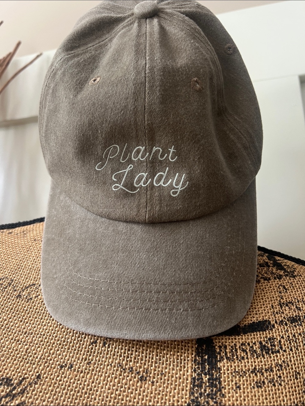 Plant Lady Embroidered Baseball Cap - Taupe